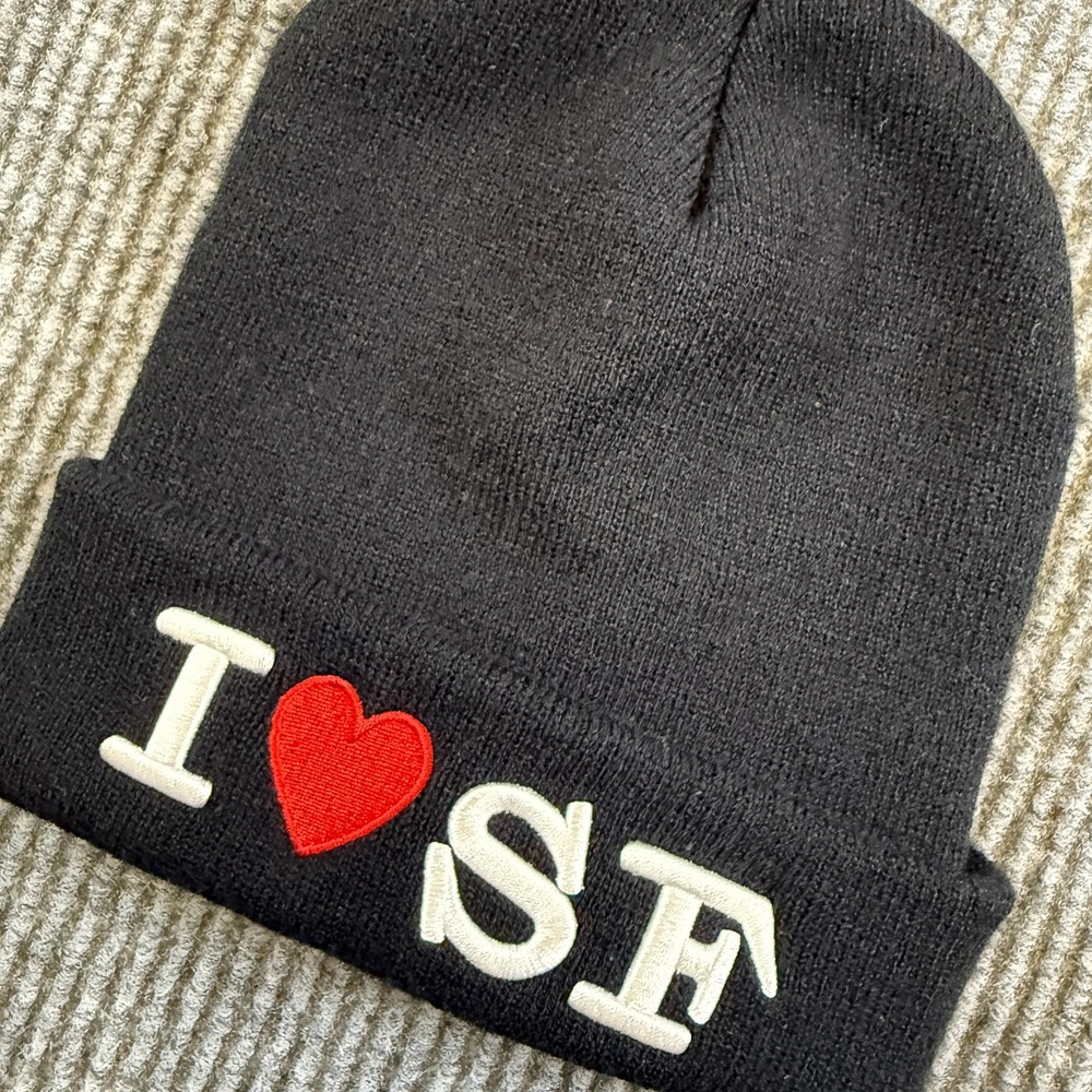 I Love SF Beanie Hat Black Knit Winter Cap San Francisco Unisex Acrylic